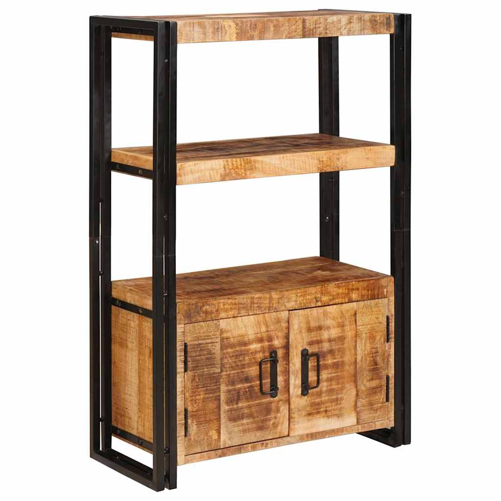 Boekenkast met Deuren Bruin Massief Ruw Mangohout en Metaal