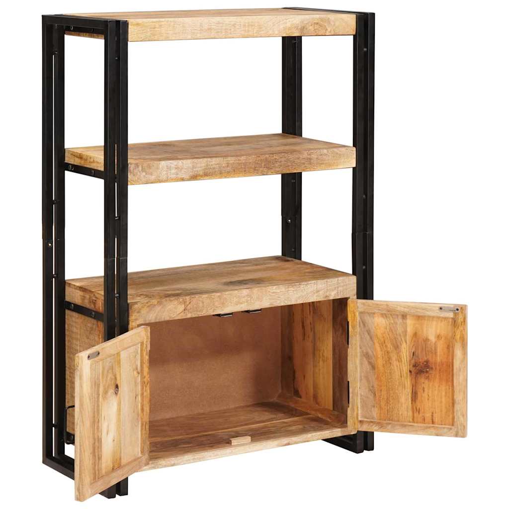 Boekenkast met Deuren Bruin Massief Ruw Mangohout en Metaal