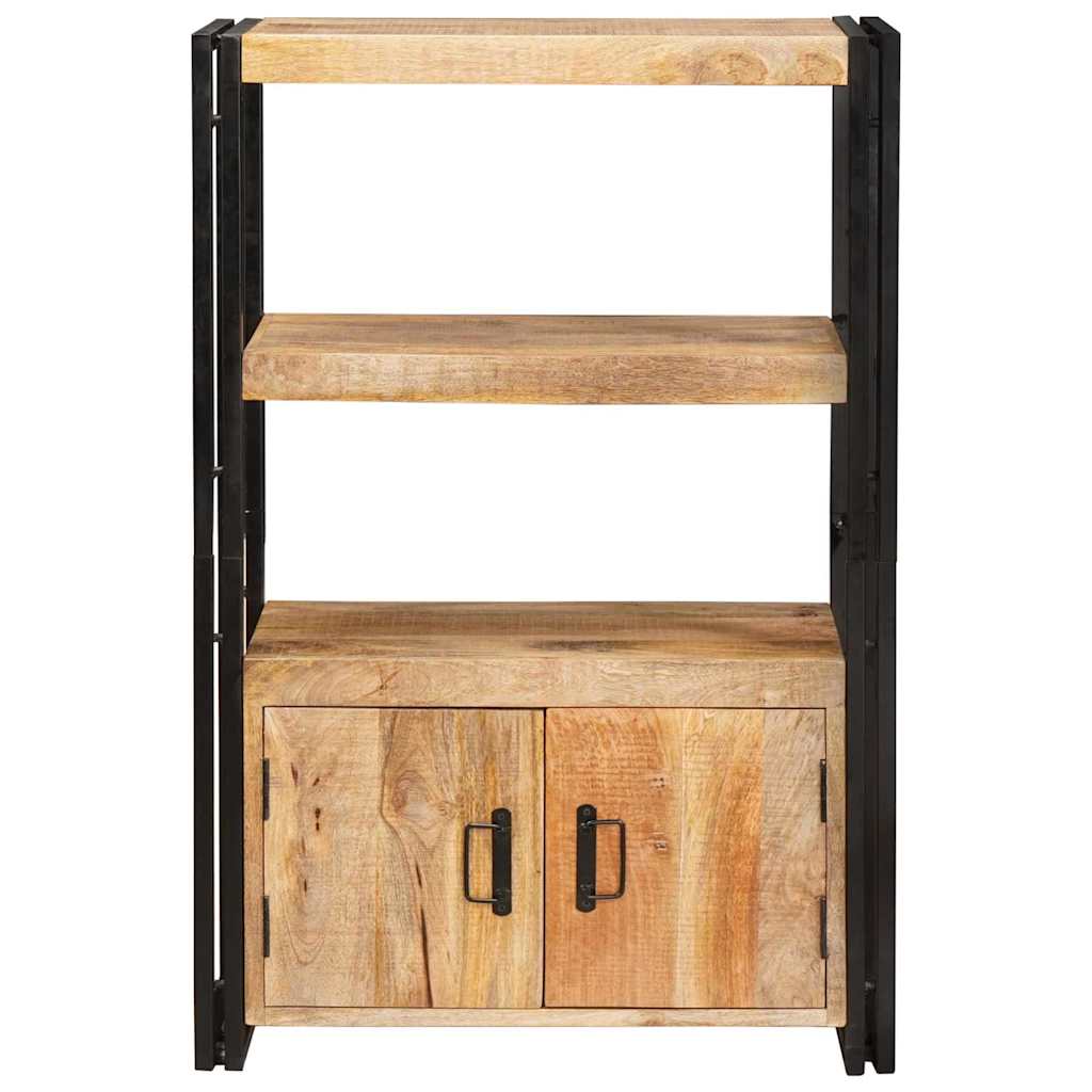 Boekenkast met Deuren Bruin Massief Ruw Mangohout en Metaal