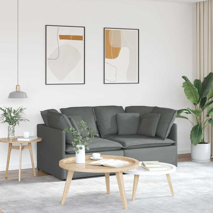Modulaire bank met kussens stof donkergrijs