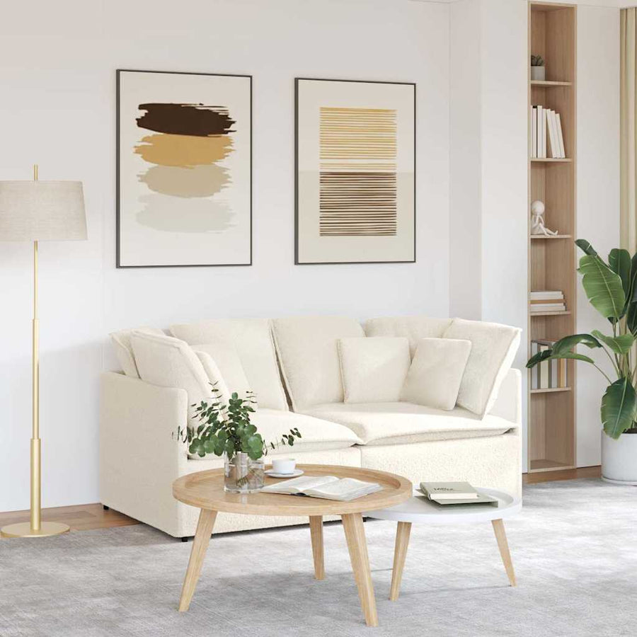 Modulaire Bank Met Kussens Gekrulde Wolachtige Stof Crème