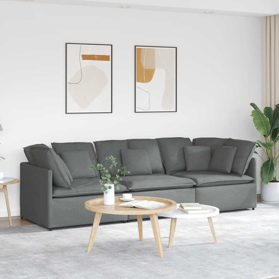 Modulaire bank met kussens stof donkergrijs