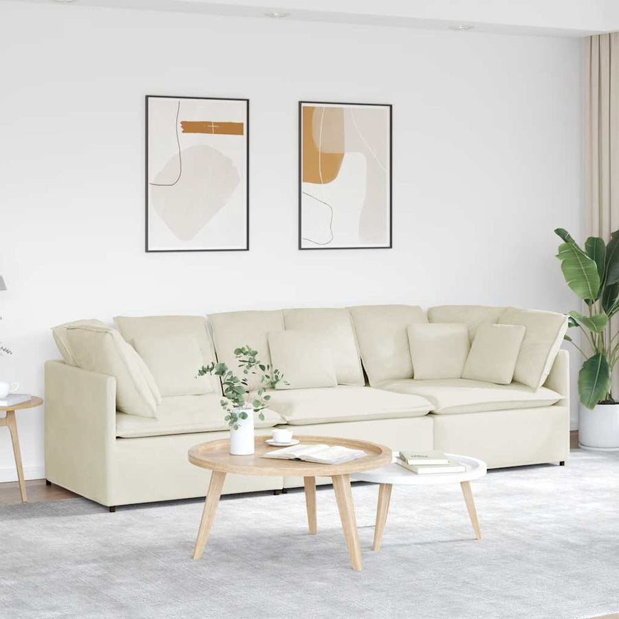 Modulaire bank met kussens fluweel crèmekleurig