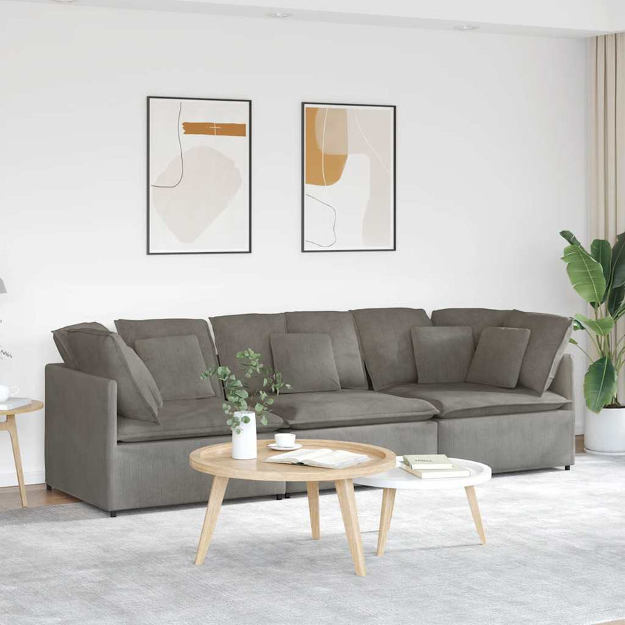Modulaire Bank Met Kussens Corduroy Stof Lichtgrijs