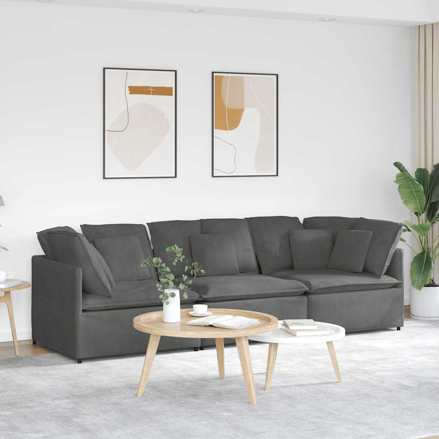 Modulaire Bank Met Kussens Corduroy Stof Donkergrijs