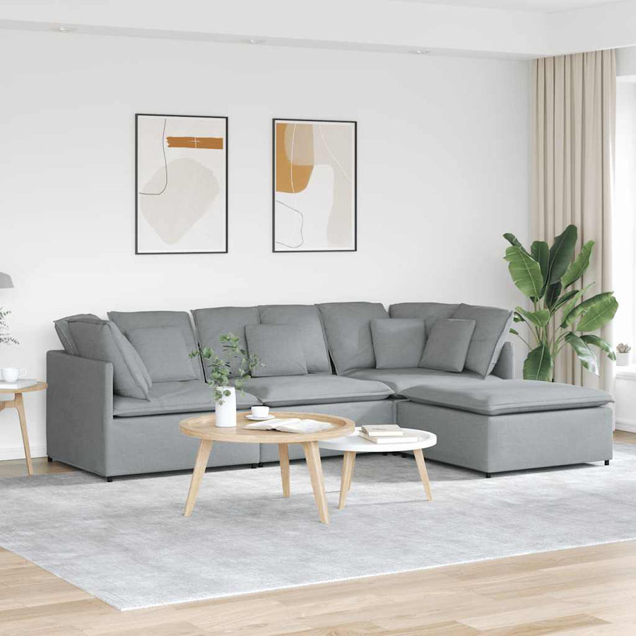 Modulaire Bank Met Voetenbank En Kussens Stof Lichtgrijs