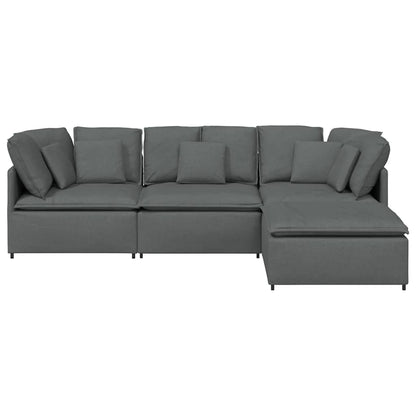 Modulaire Bank Met Voetenbank En Kussens Stof Donkergrijs