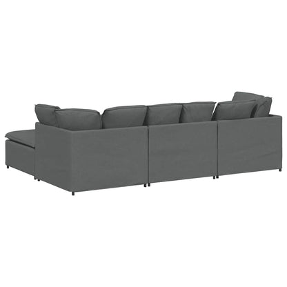 Modulaire Bank Met Voetenbank En Kussens Stof Donkergrijs