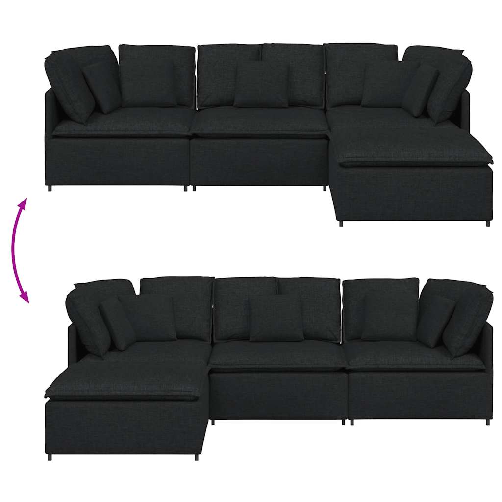 Modulaire Bank Met Voetenbank En Kussens Stof Zwart
