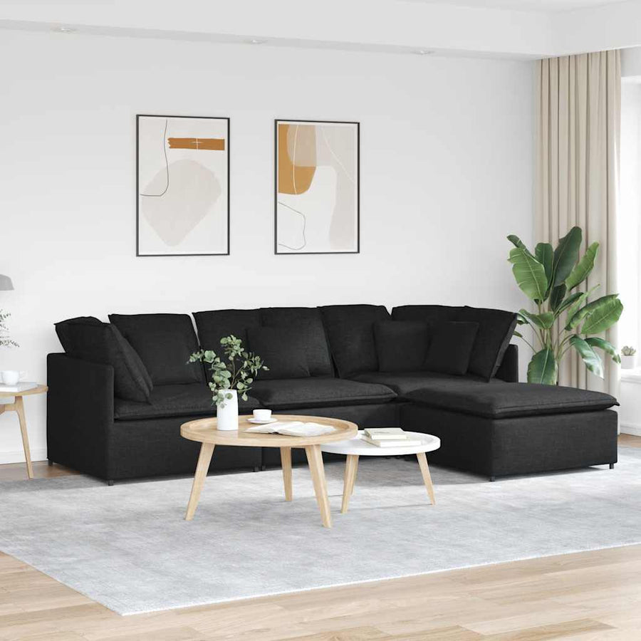 Modulaire Bank Met Voetenbank En Kussens Stof Zwart