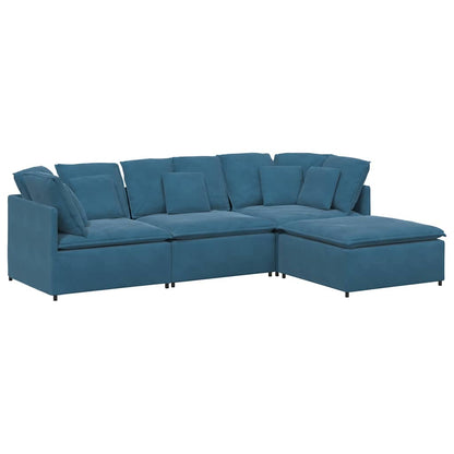 Modulaire Bank Met Voetenbank En Kussens Fluweel Blauw