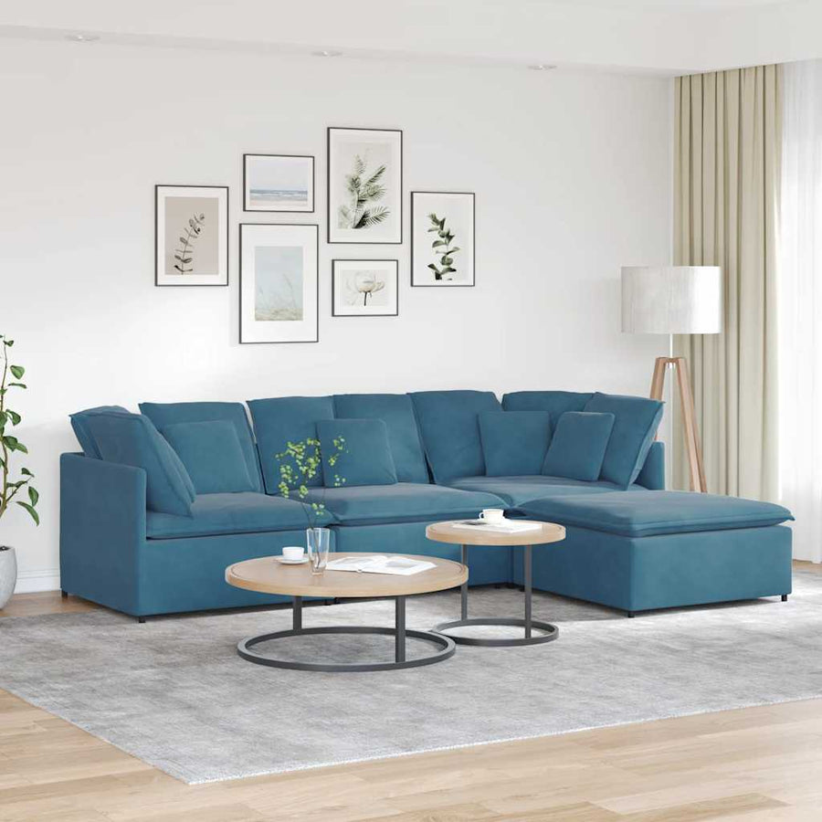 Modulaire Bank Met Voetenbank En Kussens Fluweel Blauw