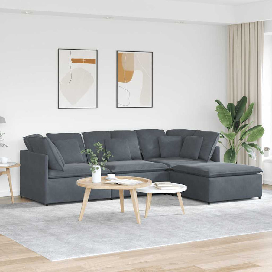 Modulaire Bank Met Voetenbank En Kussens Fluweel Donkergrijs