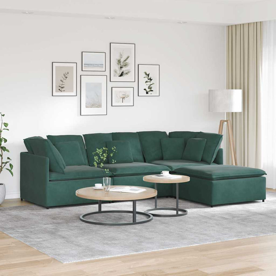 Modulaire Bank Met Voetenbank En Kussens Fluweel Donkergroen