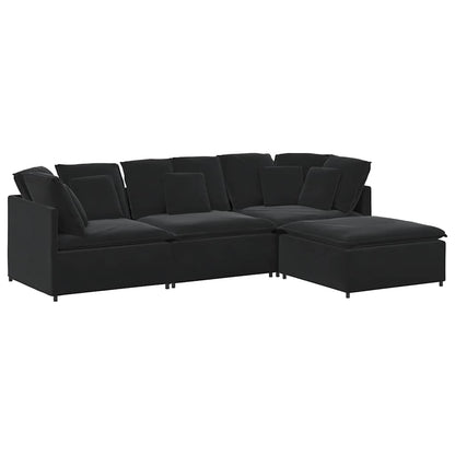 Modulaire Bank Met Voetenbank En Kussens Fluweel Zwart