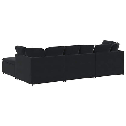 Modulaire Bank Met Voetenbank En Kussens Fluweel Zwart