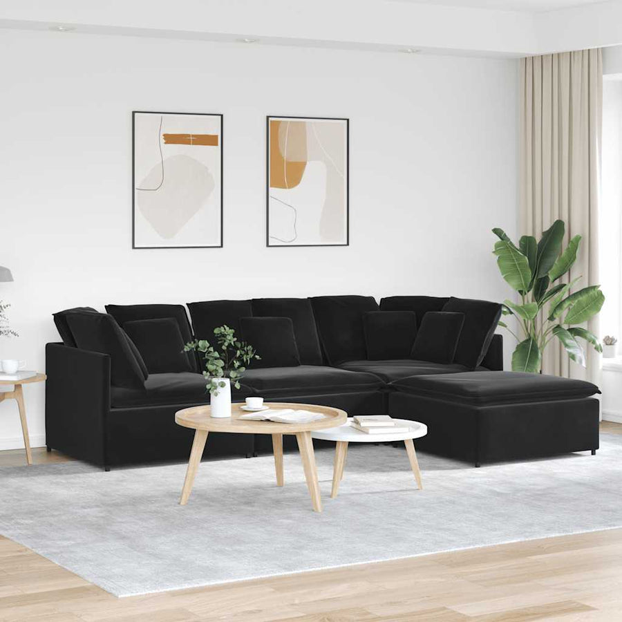 Modulaire Bank Met Voetenbank En Kussens Fluweel Zwart