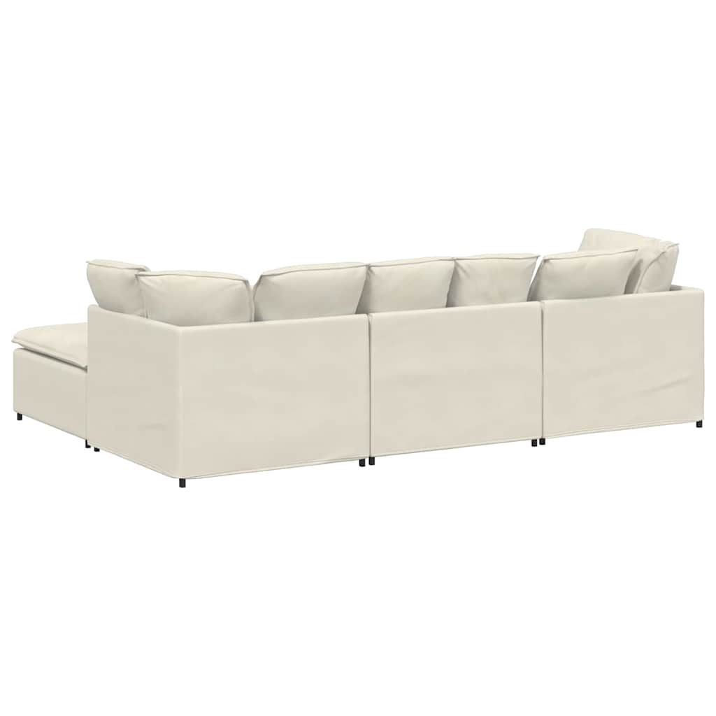 Modulaire bank met voetenbank en kussens fluweel crèmekleurig