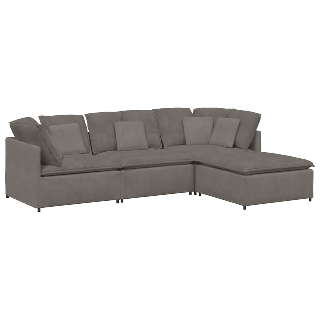 Modulaire Bank Met Voetenbank&Kussens Corduroy Stof Lichtgrijs