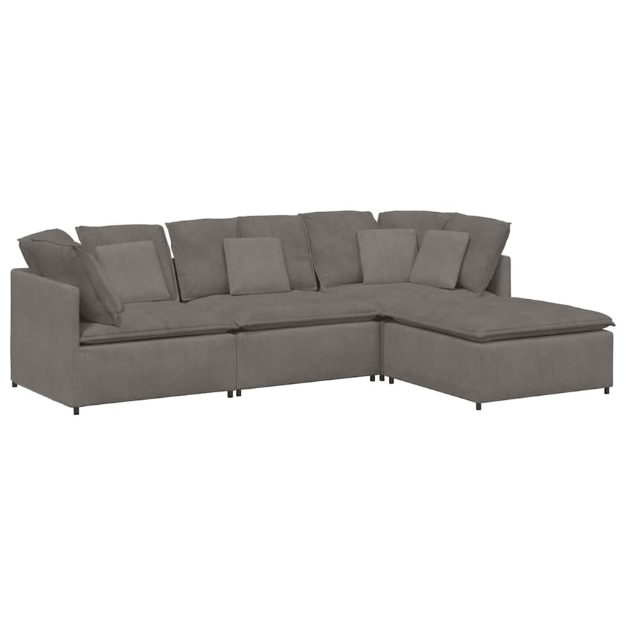 Modulaire Bank Met Voetenbank&Kussens Corduroy Stof Lichtgrijs