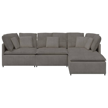 Modulaire Bank Met Voetenbank&Kussens Corduroy Stof Lichtgrijs