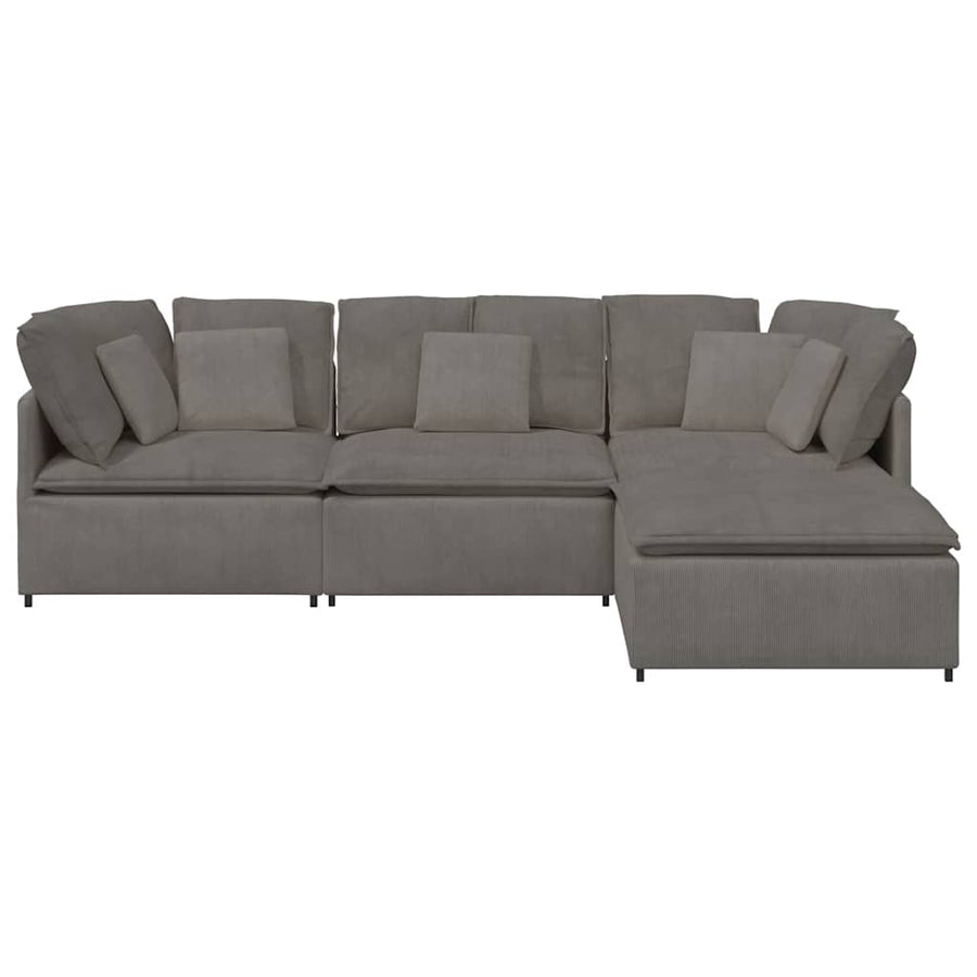 Modulaire Bank Met Voetenbank&Kussens Corduroy Stof Lichtgrijs