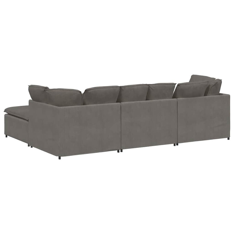 Modulaire Bank Met Voetenbank&Kussens Corduroy Stof Lichtgrijs