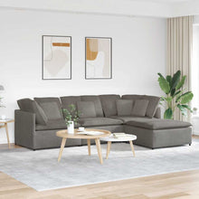 Modulaire Bank Met Voetenbank&Kussens Corduroy Stof Lichtgrijs
