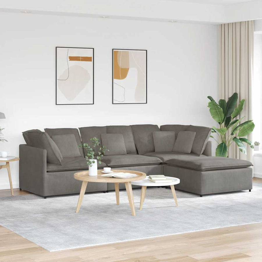 Modulaire Bank Met Voetenbank&Kussens Corduroy Stof Lichtgrijs