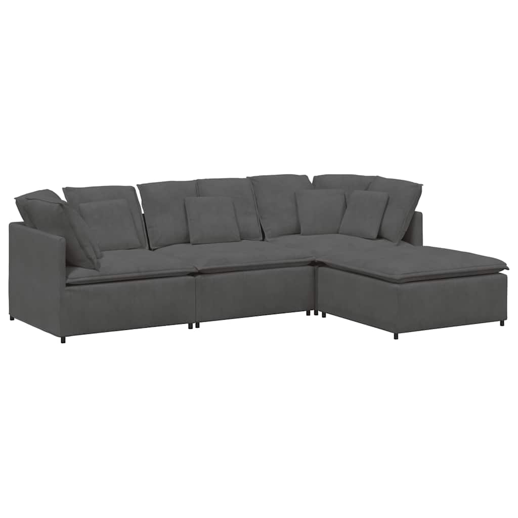 Modulaire Bank Met Voetenbank&Kussens Corduroy Stof Donkergrijs