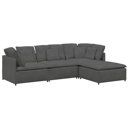 Modulaire Bank Met Voetenbank&Kussens Corduroy Stof Donkergrijs