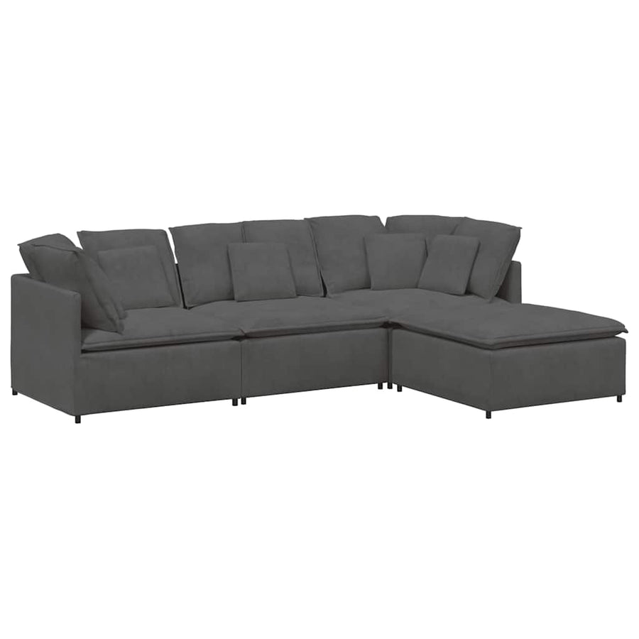 Modulaire Bank Met Voetenbank&Kussens Corduroy Stof Donkergrijs