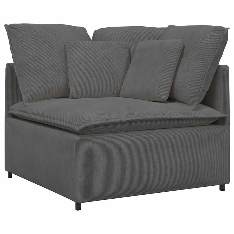 Modulaire Bank Met Voetenbank&Kussens Corduroy Stof Donkergrijs