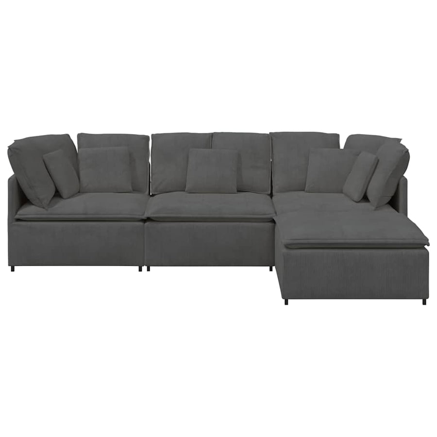 Modulaire Bank Met Voetenbank&Kussens Corduroy Stof Donkergrijs