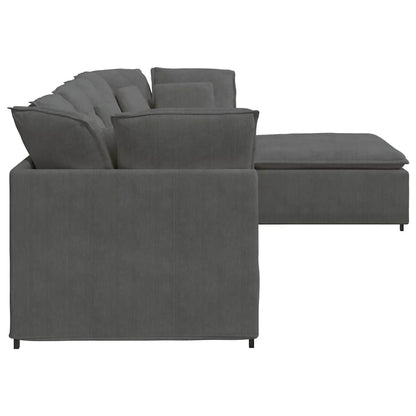 Modulaire Bank Met Voetenbank&Kussens Corduroy Stof Donkergrijs