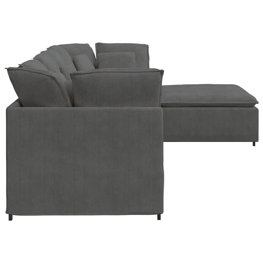 Modulaire Bank Met Voetenbank&Kussens Corduroy Stof Donkergrijs