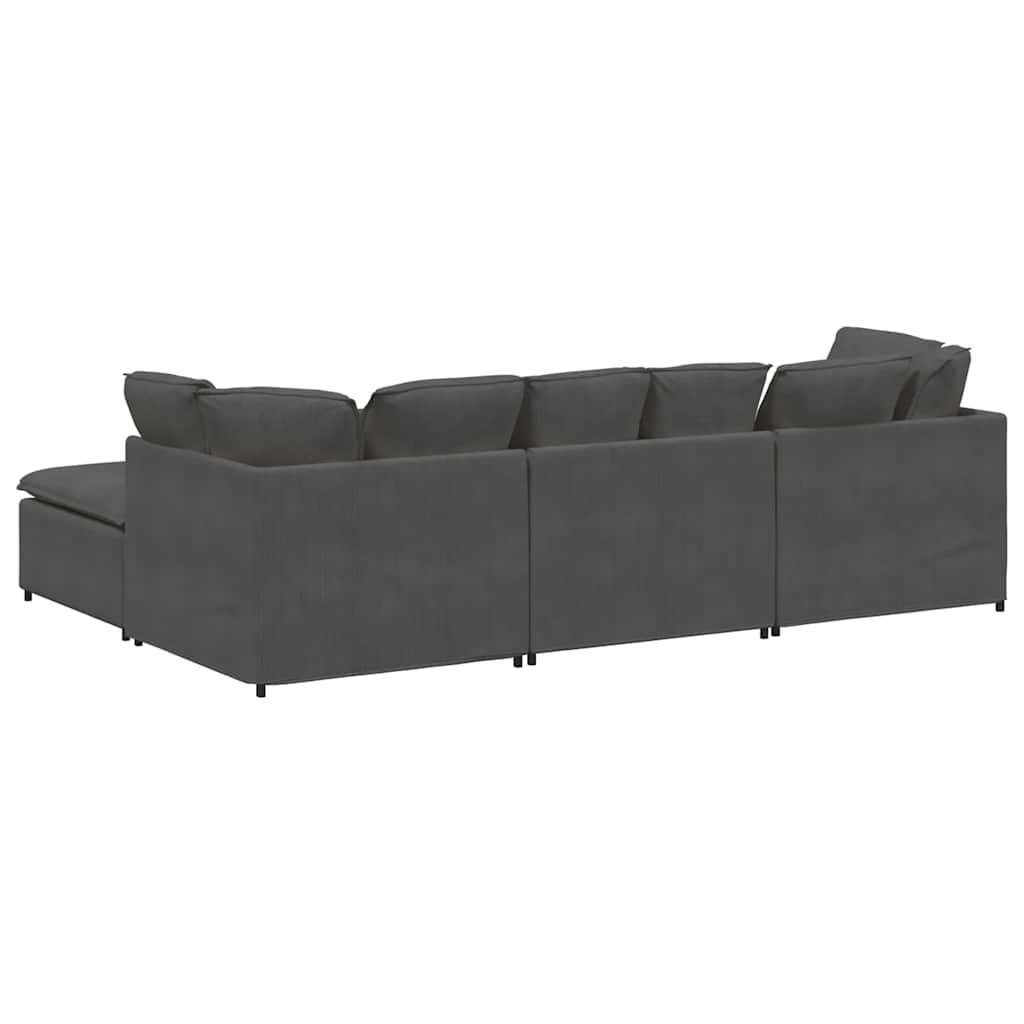 Modulaire Bank Met Voetenbank&Kussens Corduroy Stof Donkergrijs