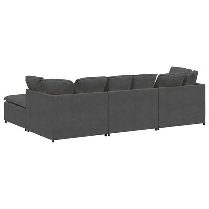 Modulaire Bank Met Voetenbank&Kussens Corduroy Stof Donkergrijs
