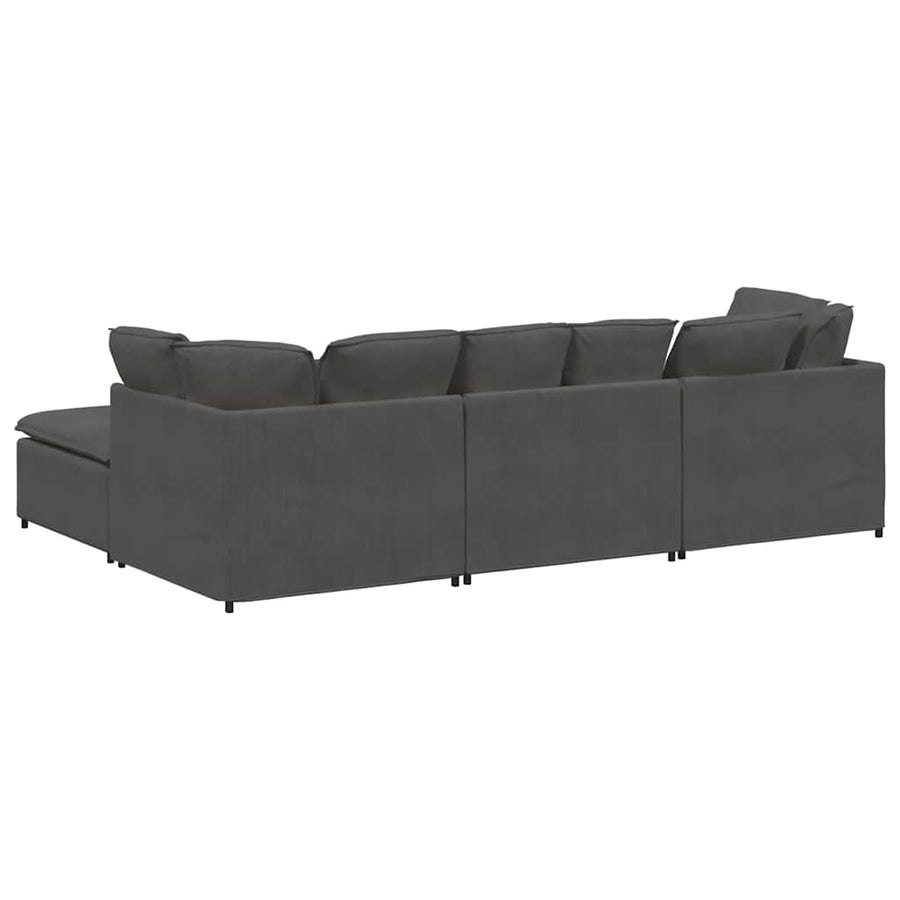 Modulaire Bank Met Voetenbank&Kussens Corduroy Stof Donkergrijs