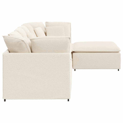 Modulaire Bank Met Voetenbank&Kussens Gekrulde Wolachtige Stof Crème