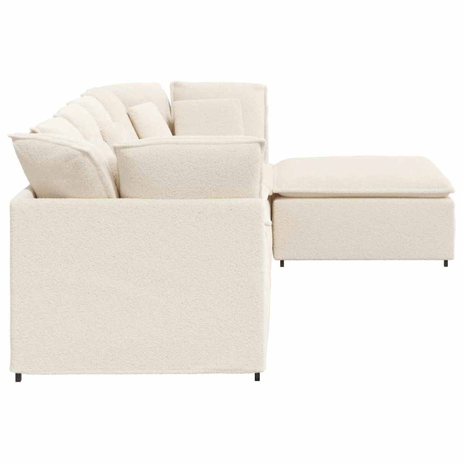 Modulaire Bank Met Voetenbank&Kussens Gekrulde Wolachtige Stof Crème