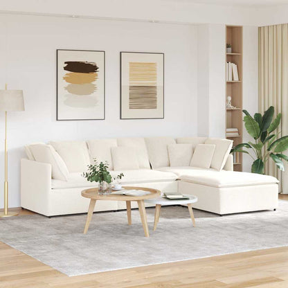 Modulaire Bank Met Voetenbank&Kussens Gekrulde Wolachtige Stof Crème