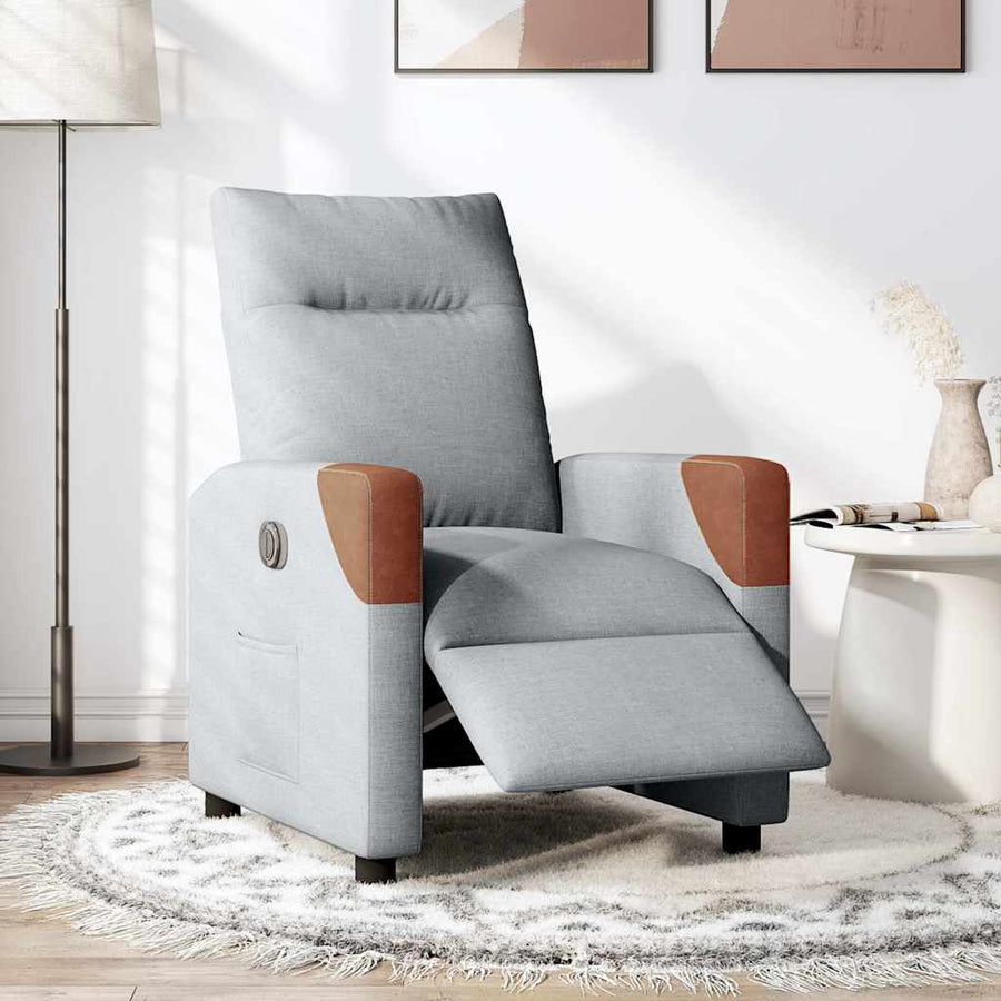 Fauteuil elektrisch verstelbaar stof lichtgrijs