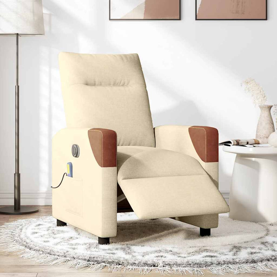 Massagestoel elektrisch verstelbaar stof crèmekleurig
