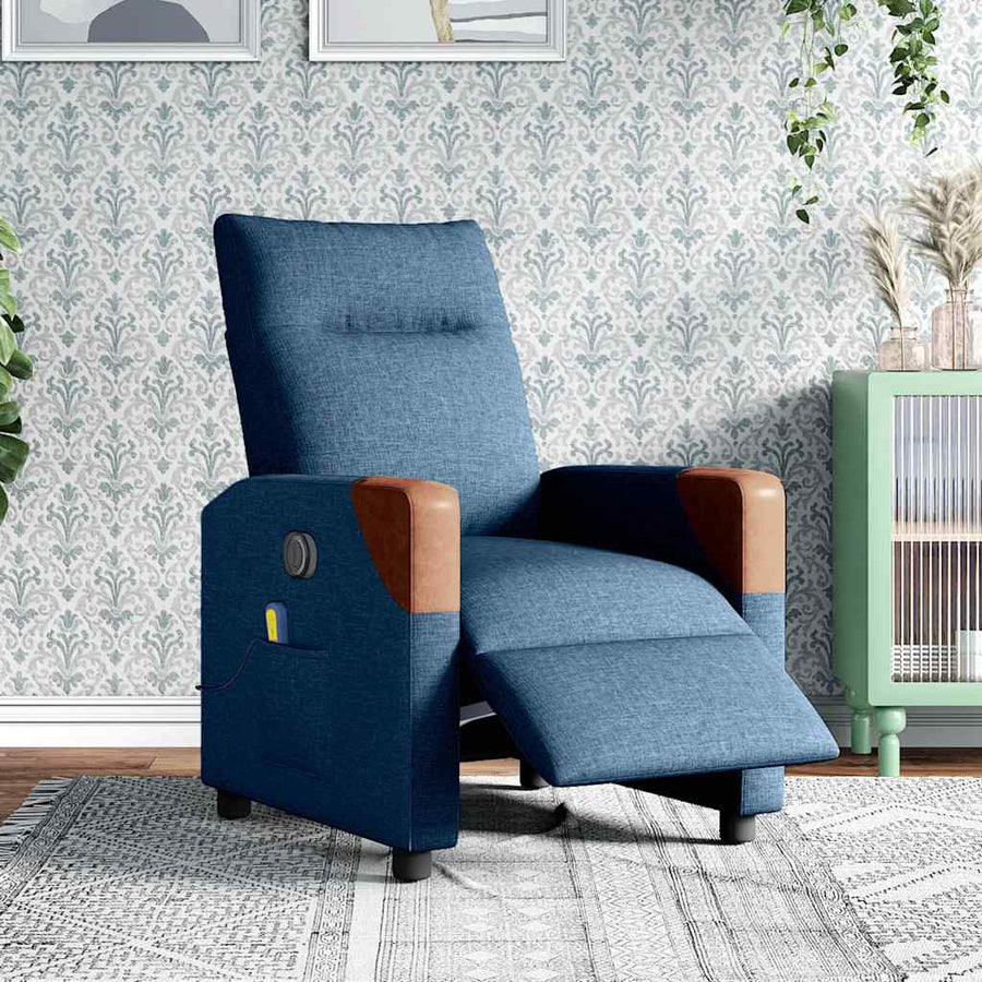 Massagestoel elektrisch verstelbaar stof blauw