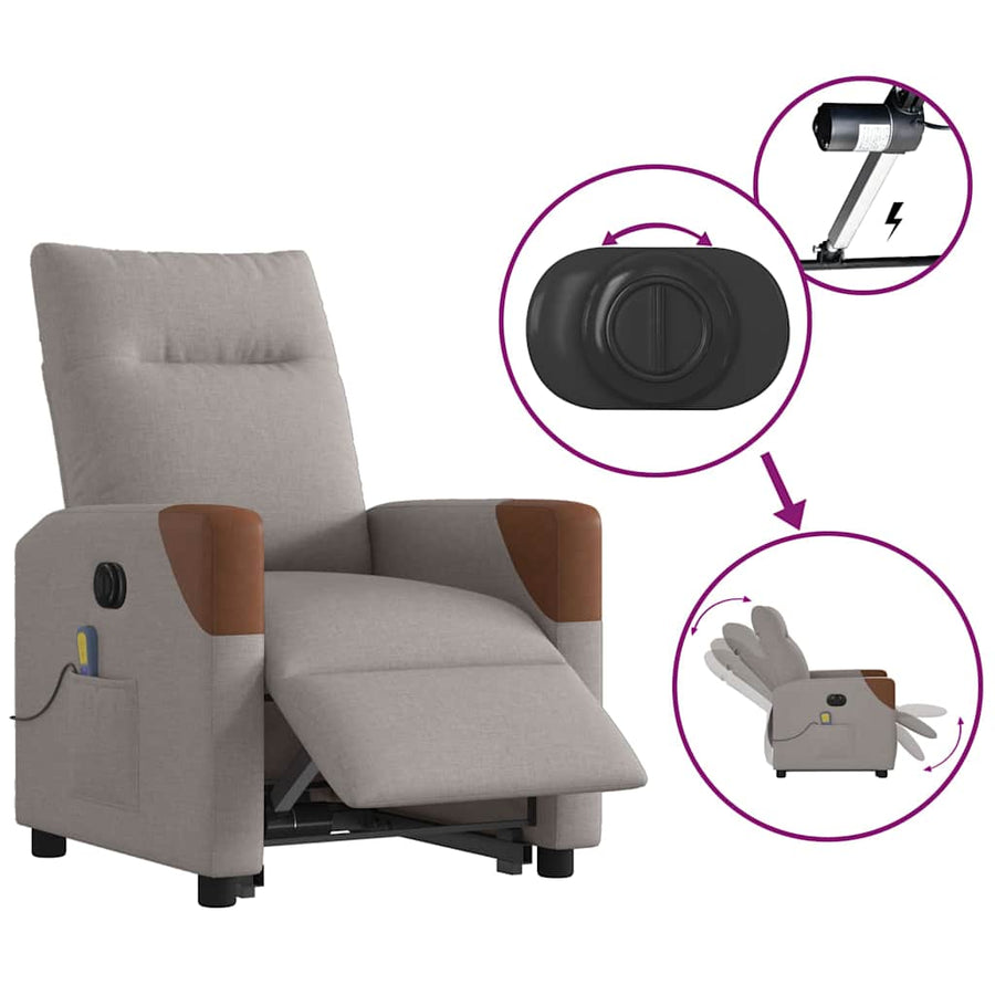 Sta-op-massagestoel elektrisch verstelbaar stof taupe