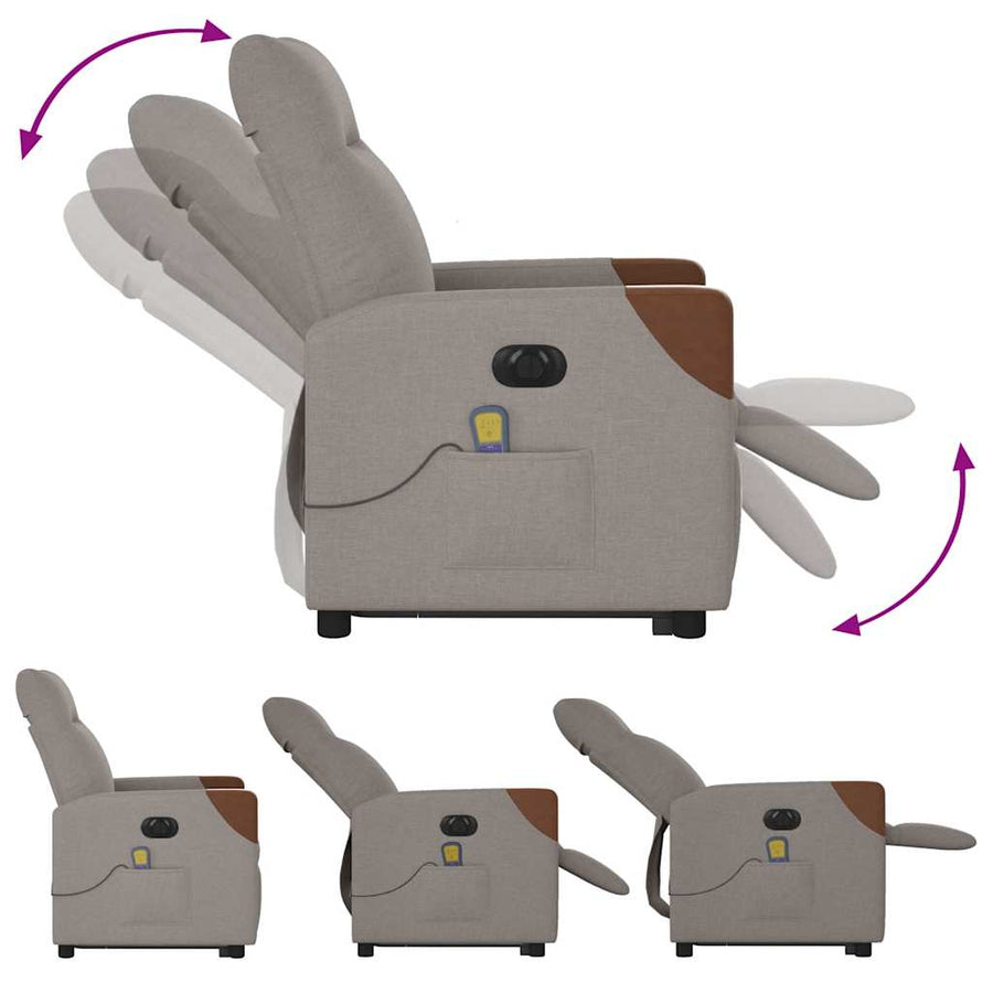 Sta-op-massagestoel elektrisch verstelbaar stof taupe