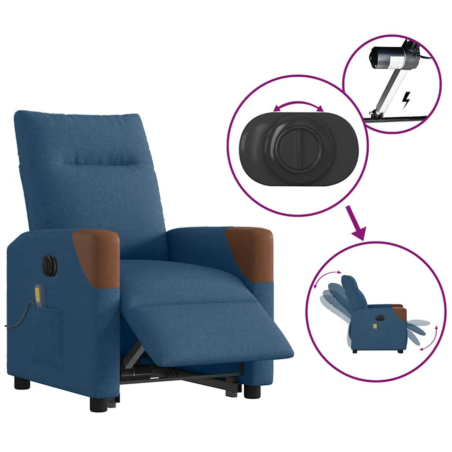 Sta-op-massagestoel elektrisch verstelbaar stof blauw