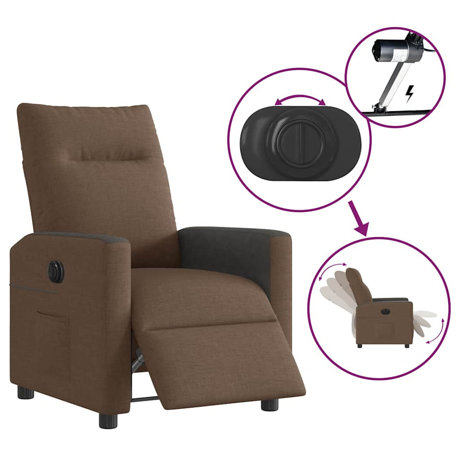 Fauteuil verstelbaar elektrisch stof bruin