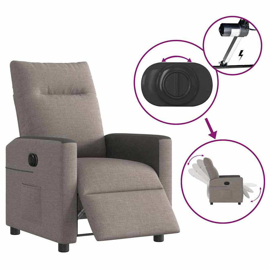 Fauteuil verstelbaar elektrisch stof taupe